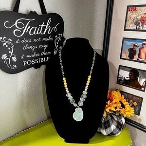NWT Barse Genuine Stones Long Pendant Necklace Lapis & Crystal #BJ1